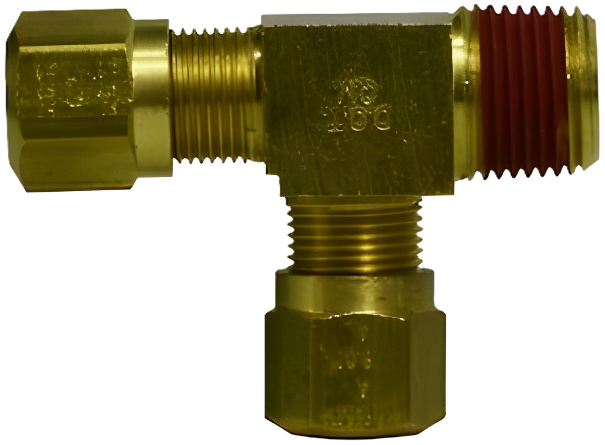 1471X8 1/2 Air Brake Compression - 3/8 Male NPT - 1/2 Air Brake Compression Brass Run Tee
