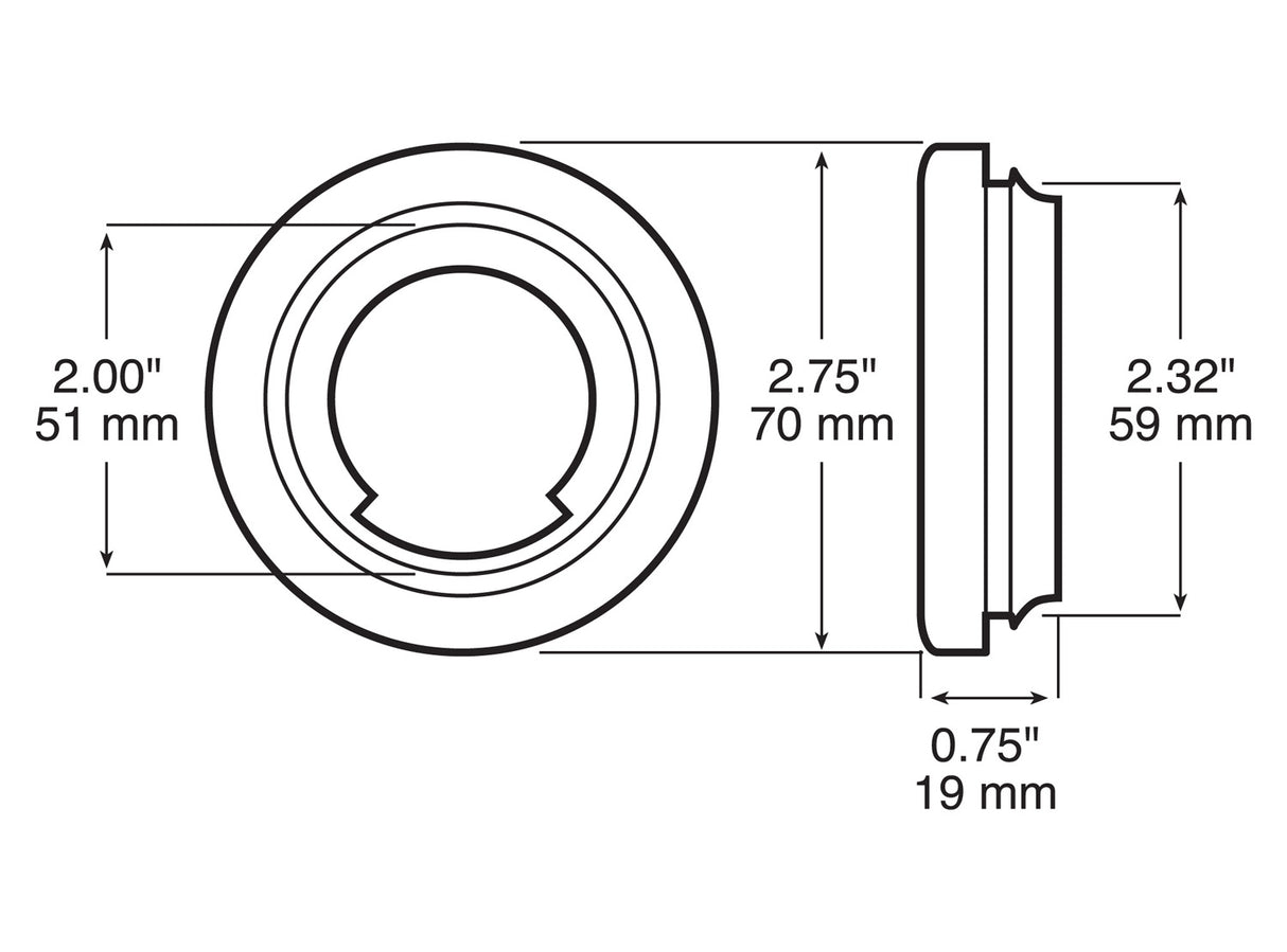 146-18 2 inch Mounting Grommet; open back; poly bag