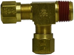 1471X8 1/2 Air Brake Compression - 3/8 Male NPT - 1/2 Air Brake Compression Brass Run Tee