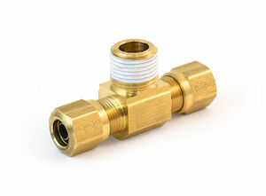 1472X6X6X2 3/8 Brass Air Brake Compression x 3/8 Brass Air Brake Compression x 1/8 NPT Male Branch Tee - Nylon Tubing