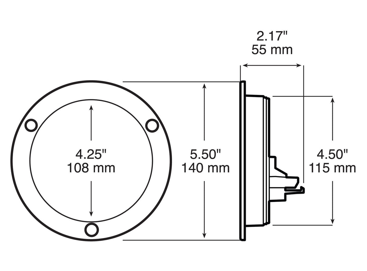 824R Single Diode PL3 4 inch Round Stop / Turn / Tail Light, 12 Volt; flange; poly bag